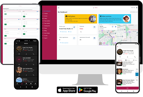 Salonna salon management software dashboard shown on desktop and mobile screens